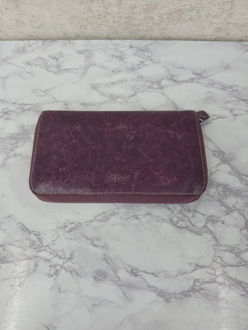 Filofax Leather Organizer Binder Zip Wallet in Deep Plum Purple Agenda - Picture 1 of 13